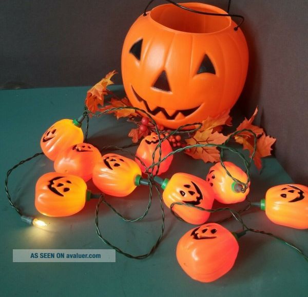 VTG 1989 Hallmark Halloween Pumpkin JOL String9 Light Blow Mold Jack O ...