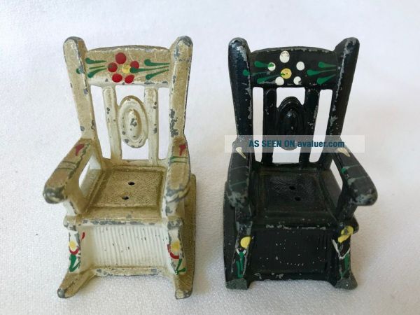 VINTAGE MINIATURE CAST IRON ROCKING CHAIRS CAST IRON SALT AND PEPPER ...
