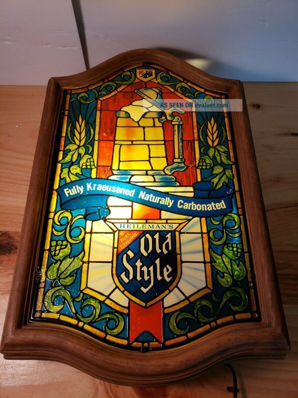Vintage Heilemans OLD STYLE On Tap Light Up Beer Sign Bar Stained Glass ...