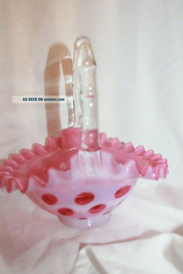 Vintage Fenton Glass Cranberry Opalescent Coin Dot Basket Ruffled Edge ...