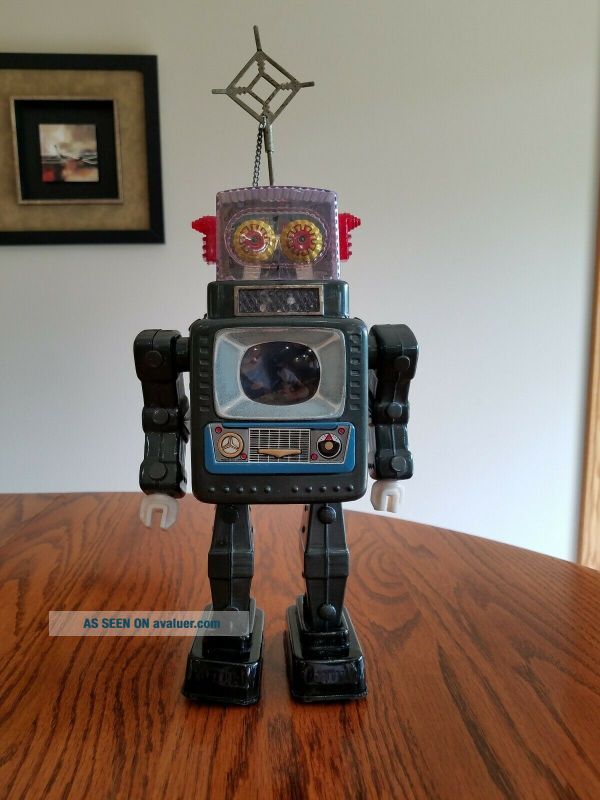 Alps Television Spaceman Tin Toy Battery Operated Robot Japan Tv Antenna