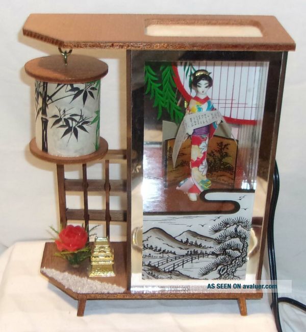 VINTAGE JAPAN JAPANESE GEISHA NIGHT LIGHT ORIENTAL DIORAMA SHADOW BOX ...