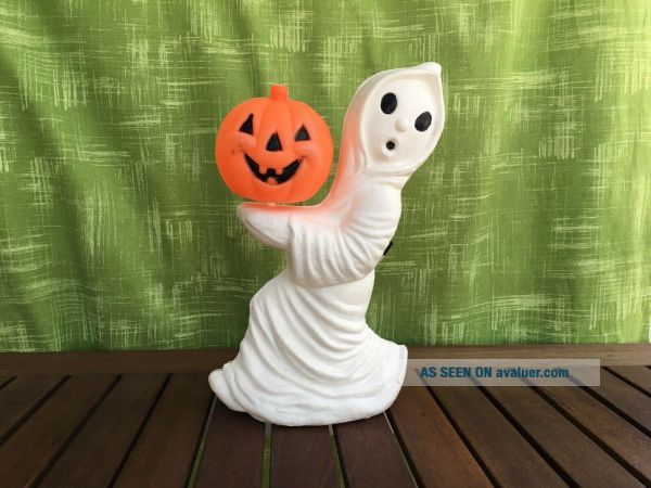 Vintage Ghost Pumpkin Light Up Tabletop Halloween Blow Mold General ...