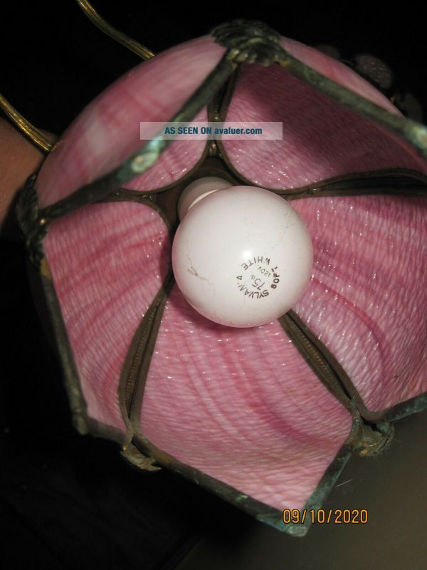 Vintage Tulip Pink Slag Stained Glass Ceiling Light Hanging Lamp ...