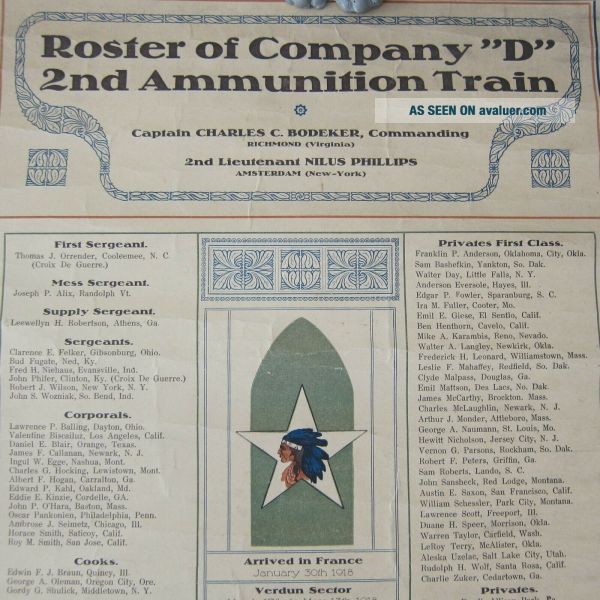 WWI 2nd Division 2nd Ammo Train Roster Of Company Document | #25050200