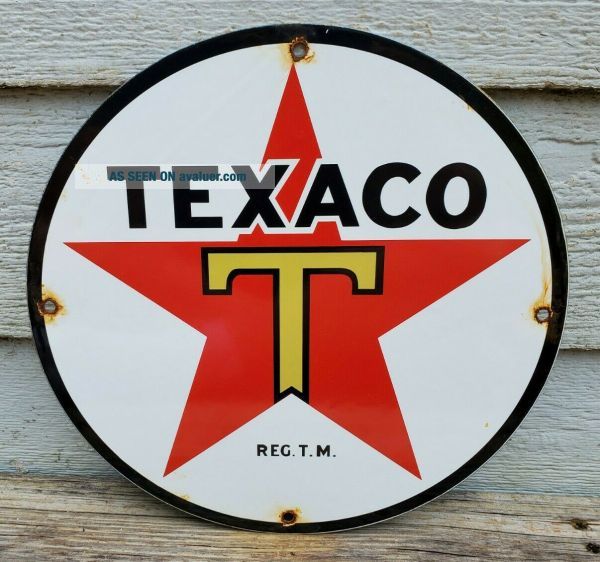 OLD VINTAGE 1950S TEXACO STAR GASOLINE PORCELAIN GAS STATION PUMP AD ...