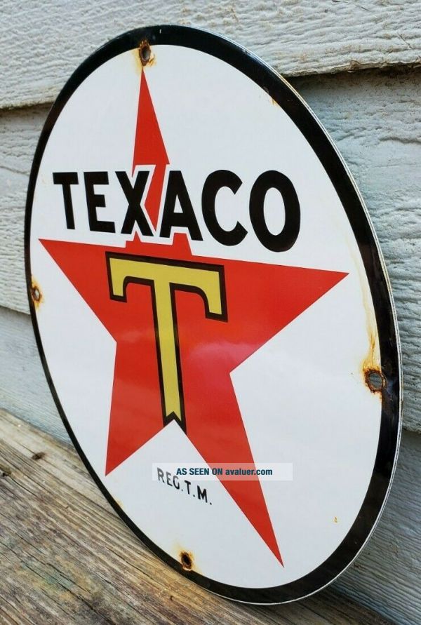 OLD VINTAGE 1950S TEXACO STAR GASOLINE PORCELAIN GAS STATION PUMP AD ...