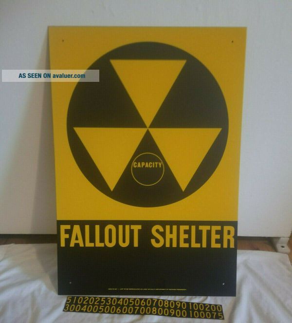 Vintage FALLOUT SHELTER SIGN US Gov Issue.  20 X 14,  with 1 NUMBER SET