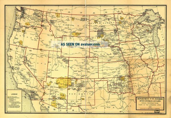 1921 Map Of Indian Reservations West Of The Mississippi River Native US ...