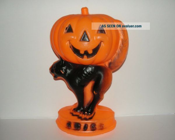 Vtg Blow Mold Halloween Jack - O - Lantern Pumpkin Black Cat TRICK OR ...