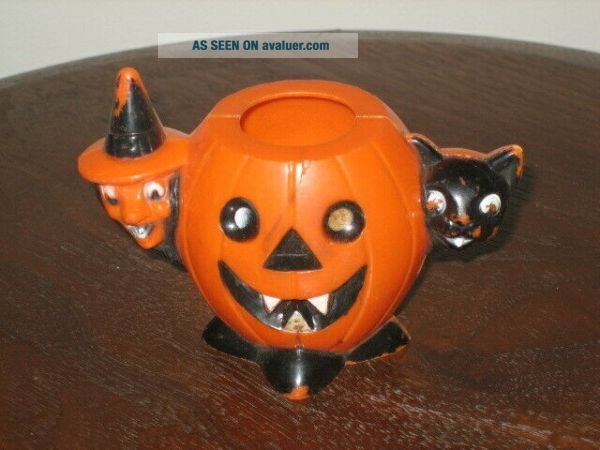 Vintage ROSBRO Hard Plastic Halloween JOL Witch Pumpkin CAT Jack O ...