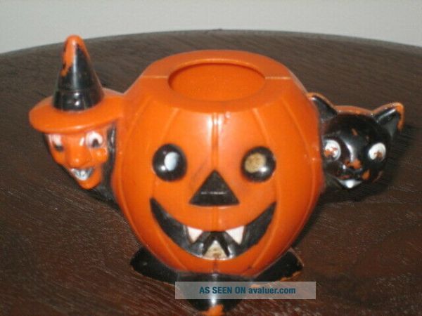 Vintage ROSBRO Hard Plastic Halloween JOL Witch Pumpkin CAT Jack O ...