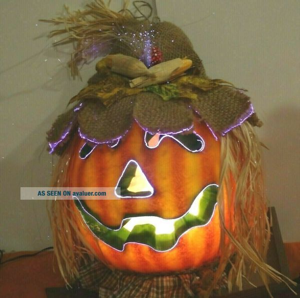 Vintage Halloween Fiber Optic Striped Pumpkin Jack O Lantern SEE VIDEO ...