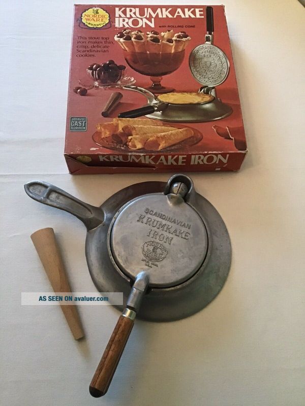 VTG Nordic Ware Krumkake Iron Rolling Cone Scandinavian Box With Recipe ...