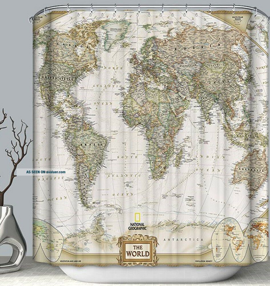 World Map Fabric SHOWER CURTAIN 70x70 Vintage Look Style Countries ...