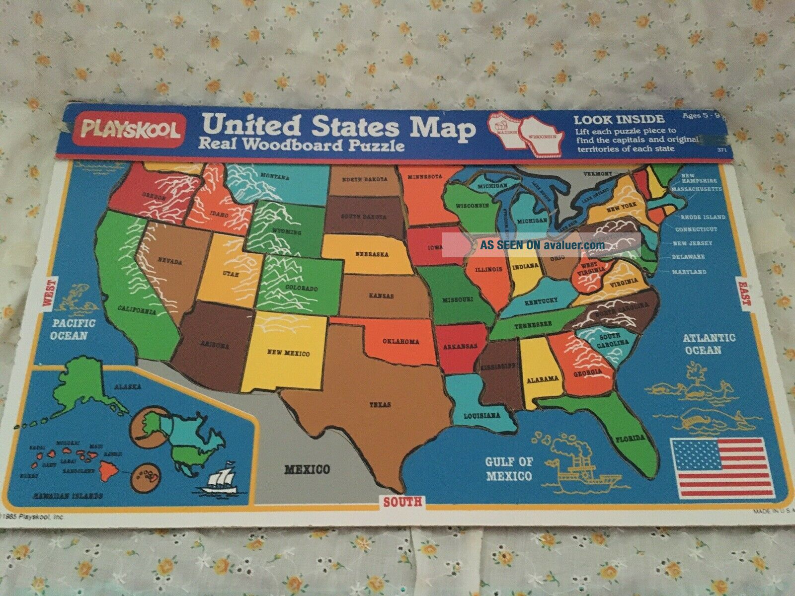 State Map With Inlay Vintage Playskool Inlaid Wood Board Map Puzzle Of United States 1985 ...