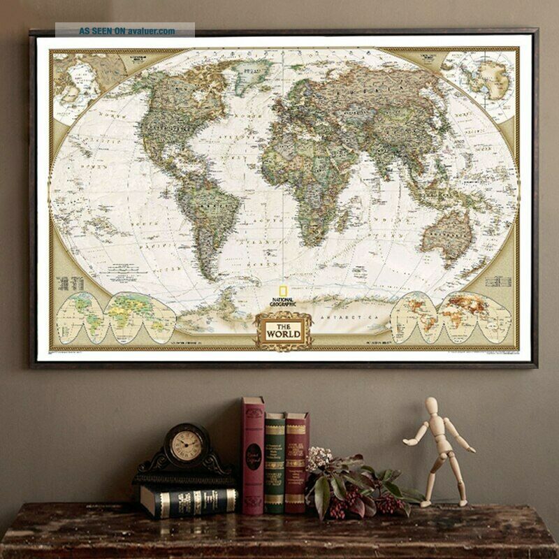 Large Vintage World Map Detailed Antique Poster Wall Chart Office Wall ...