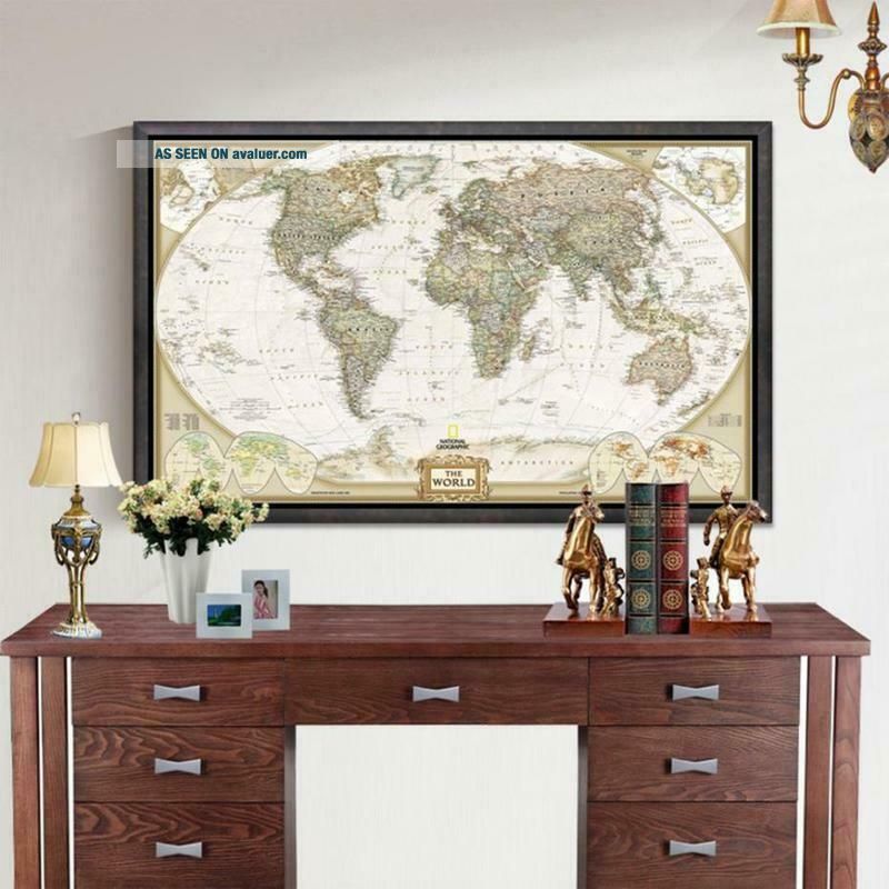 Large Vintage World Map Detailed Antique Poster Wall Chart Office Wall ...