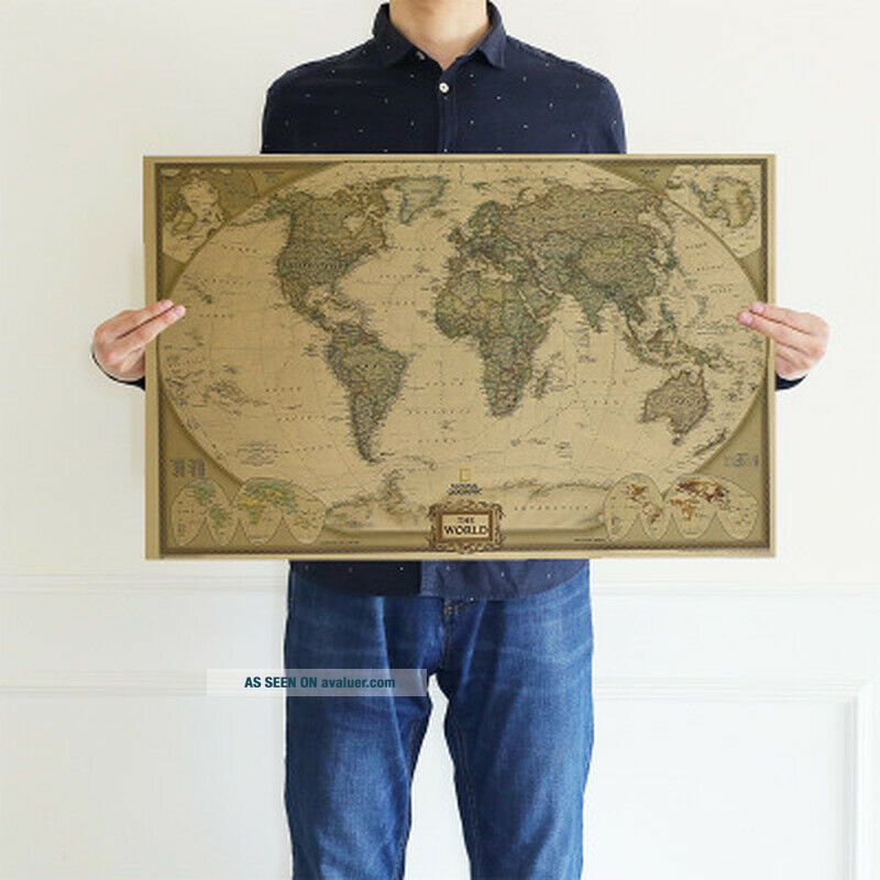 Large Vintage World Map Detailed Antique Poster Wall Chart Office Wall ...