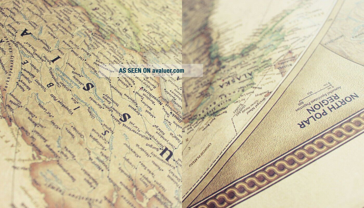 Large Vintage World Map Detailed Antique Poster Wall Chart Office Wall ...