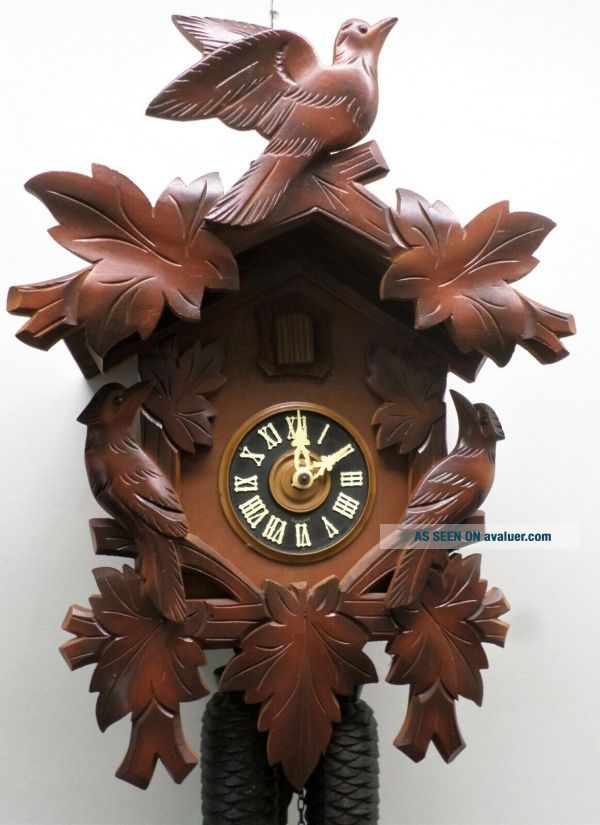 GERMAN 3 BIRD BLACK FOREST LARGE CARVED 8 DAY CUCKOO CLOCK | #25742910