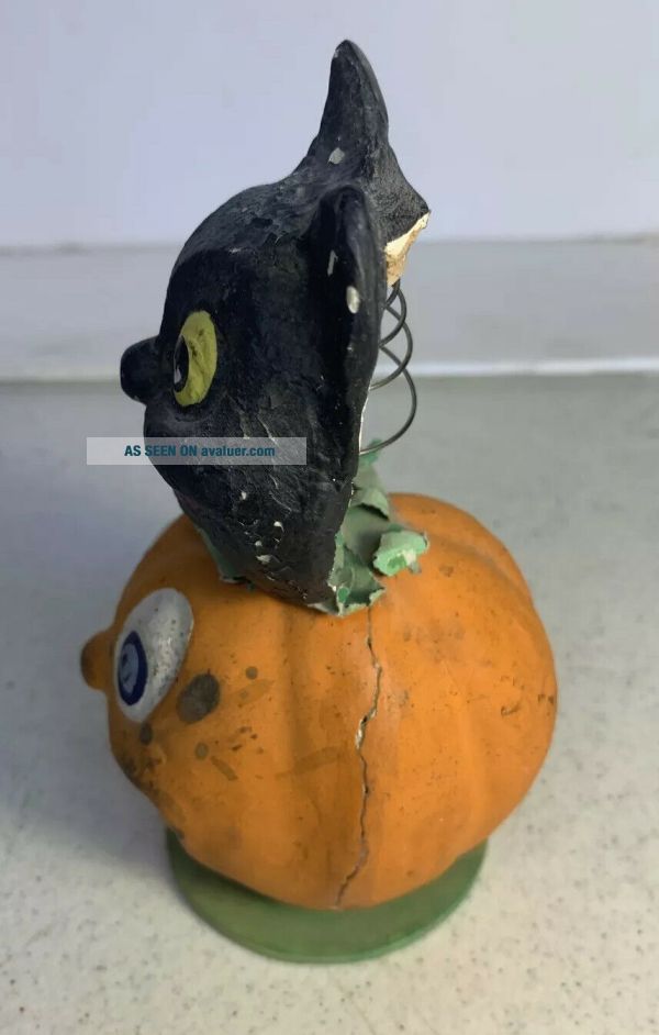 Old Vintage Halloween Bobble Head Black Cat JOL Jack O Lantern Pumpkin ...