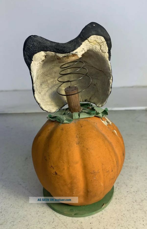 Old Vintage Halloween Bobble Head Black Cat JOL Jack O Lantern Pumpkin ...