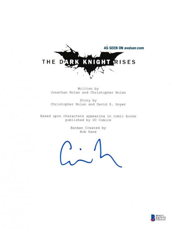 CHRISTOPHER NOLAN SIGNED DARK KNIGHT RISES SCRIPT BECKETT BAS AUTOGRAPH ...