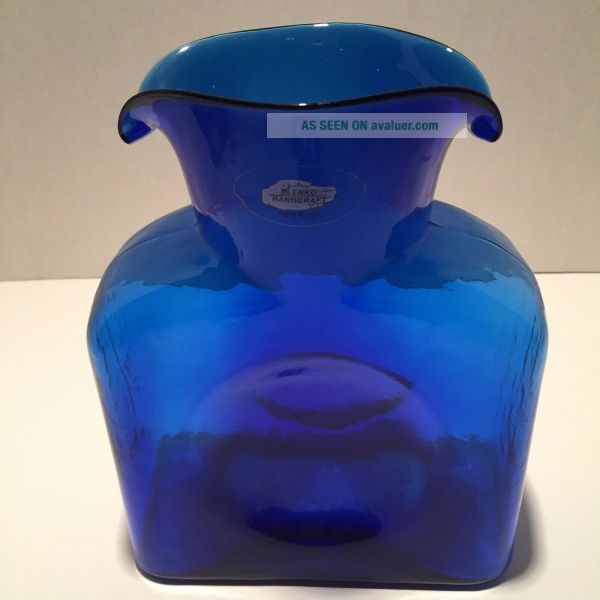Blenko Cobalt Blue Glass Double Spout Water Bottle Pitcher Decanter ...