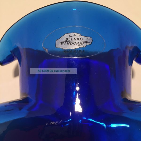 Blenko Cobalt Blue Glass Double Spout Water Bottle Pitcher Decanter ...