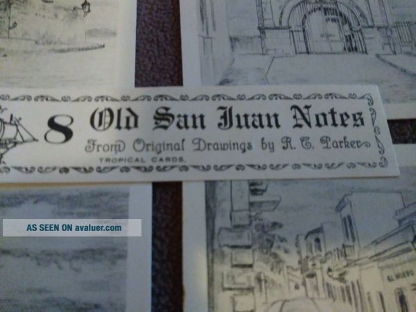 IN PACKAGE 8 OLD SAN JUAN PUERTO RICO PENCIL DRAWING SCENE BLANK NOTE ...