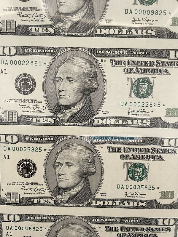 2003 US $10 Uncut Star Note Sheet | #38475702