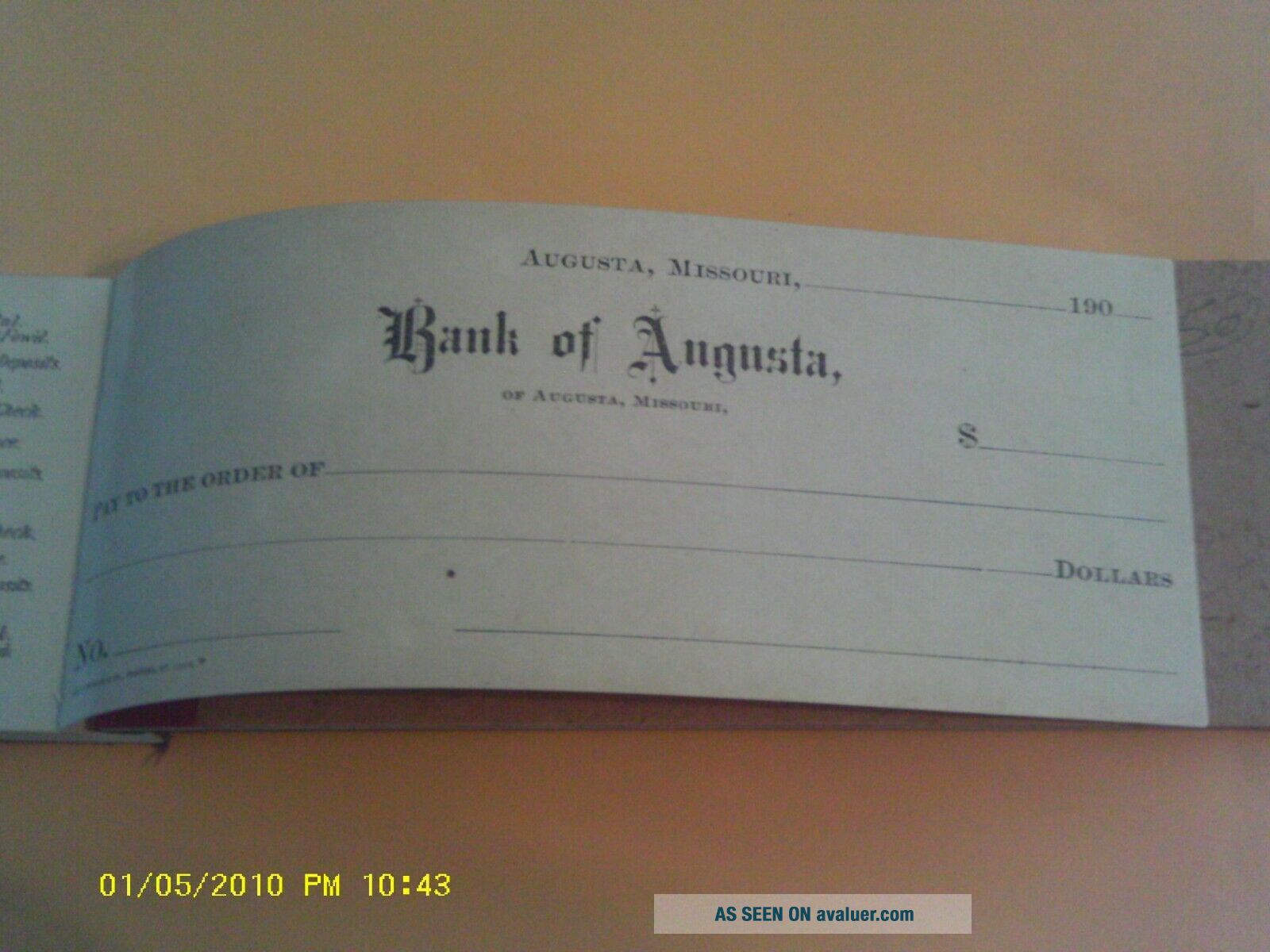 RARE 1904 CHECK BOOK LOG BOOKLET W/ 46 CHECKS BANK OF AUGUSTA MISSOURI ...